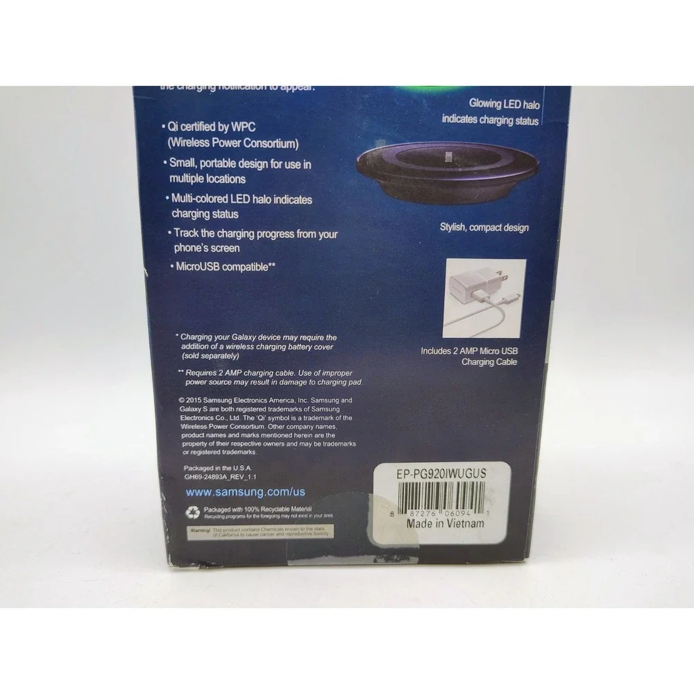 Samsung EP-PG920IBUGUS Wireless QI Charging Pad W MICROUSB CHARGER White